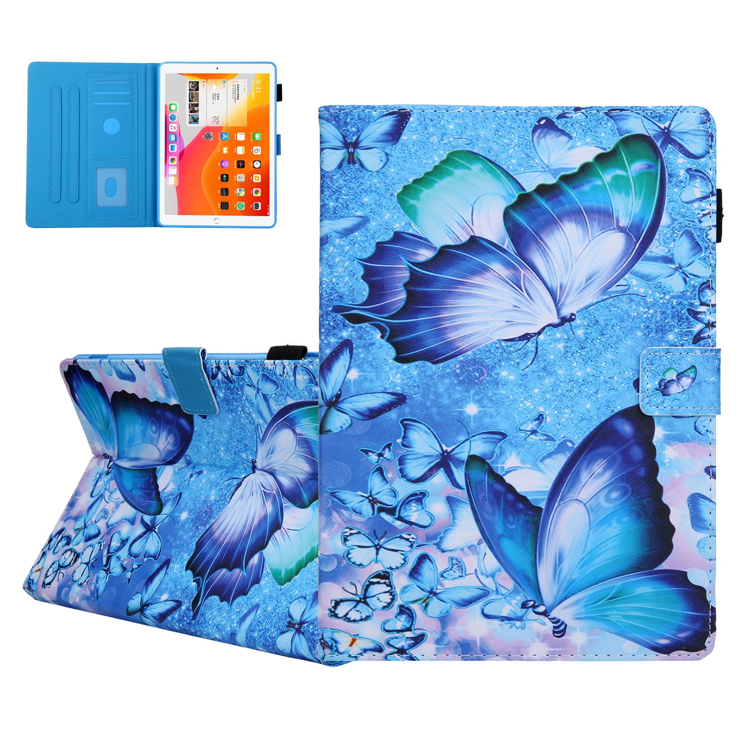 iPad 9.7 6th 5th Case, iPad 9.7 Case with Pencil Holder, Allytech PU Leather Slim Shockproof Auto Sleep Wake Kickstand TPU Back Cover Casef for Apple iPad 9.7 2018/2017, iPad Air 1 2,Butterfly