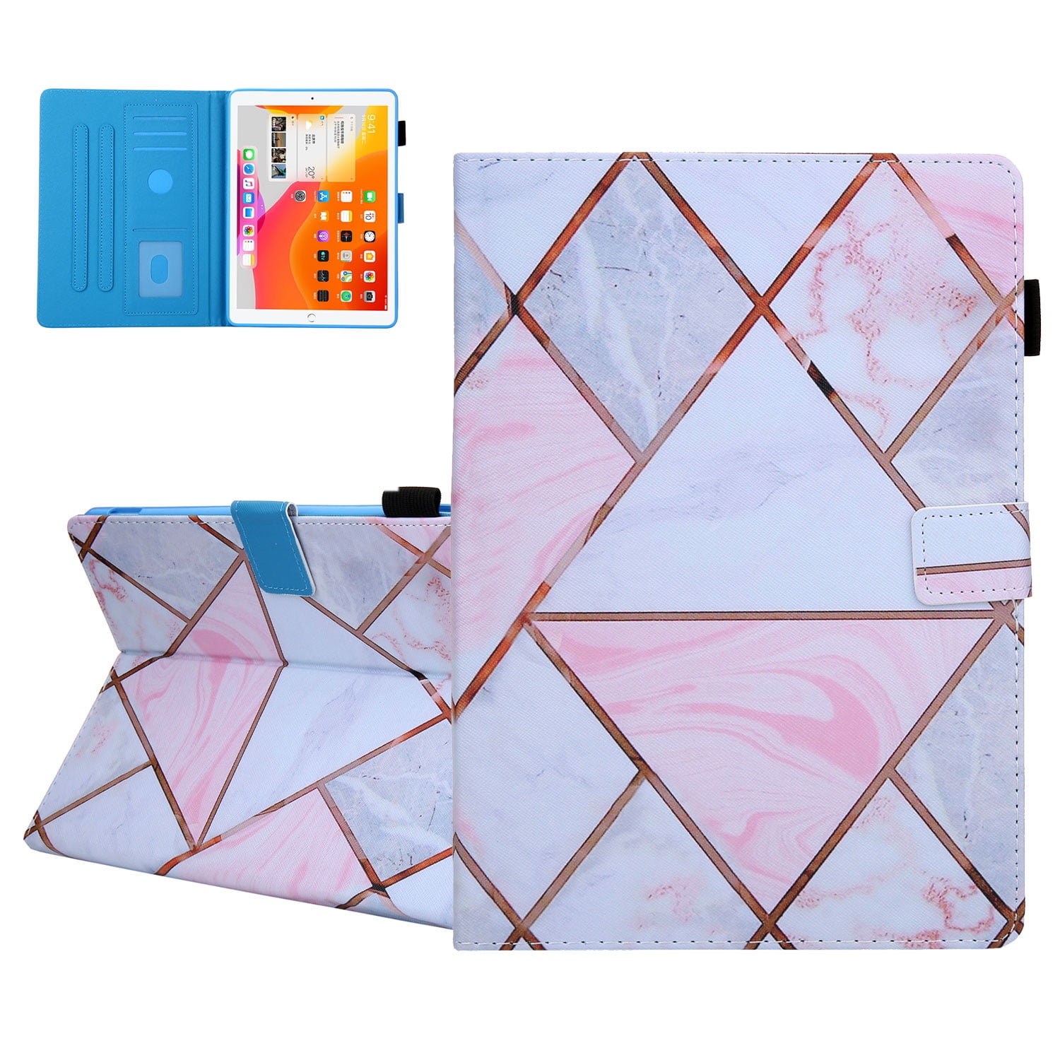 iPad 9.7 6th 5th Case, iPad 9.7 Case with Pencil Holder, Allytech PU Leather Slim Shockproof Auto Sleep Wake Kickstand TPU Back Cover Casef for Apple iPad 9.7 2018/2017, iPad Air 1 2,Pink Marble
