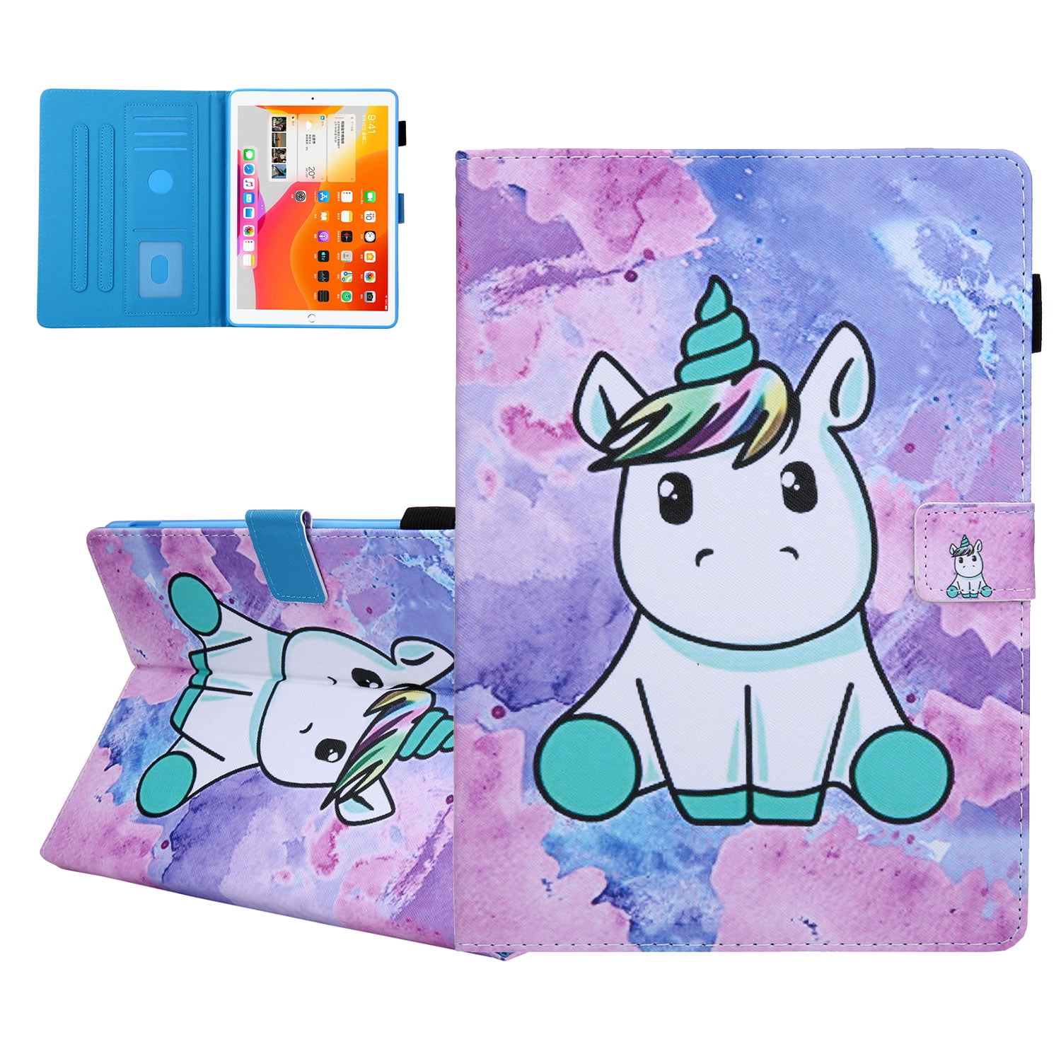 iPad 9.7 6th 5th Case, iPad 9.7 Case with Pencil Holder, Allytech PU Leather Slim Shockproof Auto Sleep Wake Kickstand TPU Back Cover Casef for Apple iPad 9.7 2018/2017, iPad Air 1 2,Unicorn