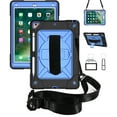 thumbnail image 1 of iPad 9.7 Case 2017 2018,Hybrid Shockproof Rugged Heavy Duty Full-Body Drop Protection Stand Kids Case with Shoulder Strap for iPad 9.7 inch 2018/2017,Black+Blue, 1 of 6