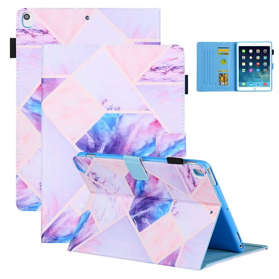 iPad 9.7 Case 2018/2017, iPad Air 1 2 Case 9.7", Allytech Folio Style Kickstand Magnetic Clasp Auto Sleep Wake Full Protection Shockproof Case Cover for Apple iPad 9.7" 6th 5th Gen, Purple Grid