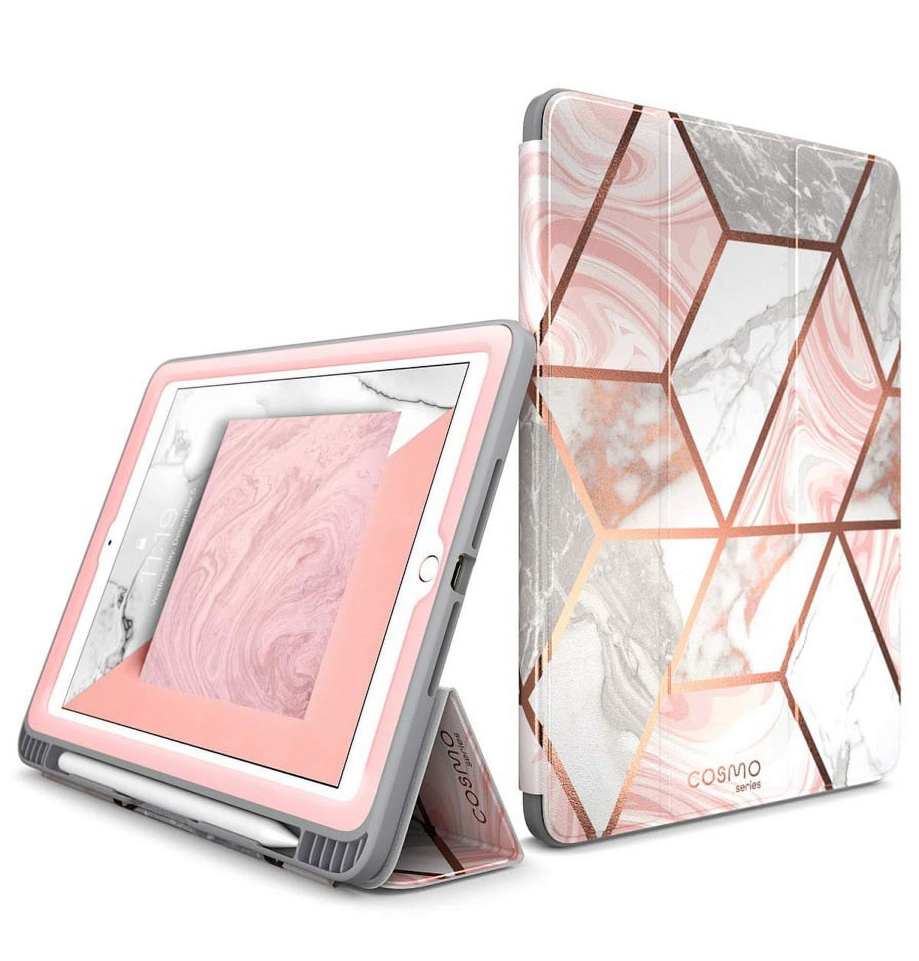 iPad 9.7 Case 2018/2017, [Built-in Screen Protector] i-Blason [Cosmo] Full-Body Trifold Stand Protective Case Cover with Auto Sleep/Wake & Apple Pencil Holder for Apple iPad 9.7 Inch (Marble)