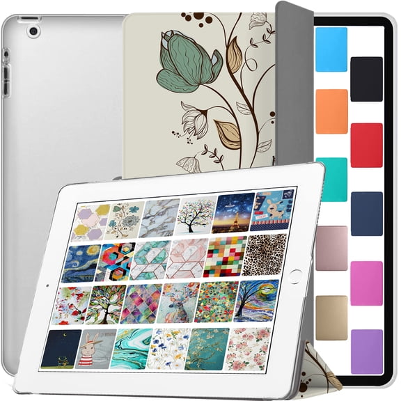 iPad 9.7 Inch 4 3 2 Generation [iPad 4th 3rd 2nd Old Model ] A1458 A1416 A1395 A1458 A1416 A1395 MC705LL/A MD328LL/A MD333LL/A MD510LL/A PrintediPad Cover with Frosted Hard Back - Watercolor Flowers