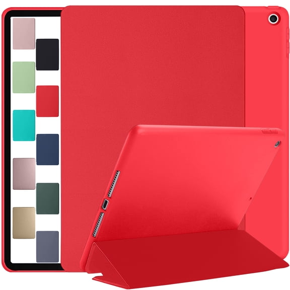 iPad 9.7 Inch 4 3 2 Generation [iPad 4th 3rd 2nd Old Model ] A1458 A1416 A1395 A1458 A1416 A1395 MC705LL/A MD328LL/A MD333LL/A MD510LL/A with Soft Silicone Back and Flip Stand Cover - Red
