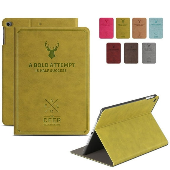 iPad 9.7 Inch 5 6 Air 1 2 [iPad 5th 6th Air 1st 2nd ] A1893 A1954 A1822 A1823 A1566 A1567 A1474 A1475 A1476 Folio Deer Pattern Protective Sleek & Classic Design Smart Cover - Green