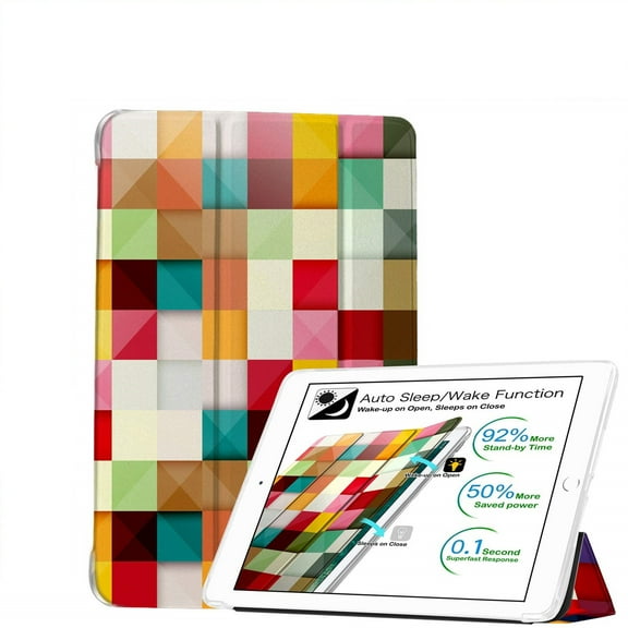 iPad 9.7 Inch 5 6 Air 1 2 [iPad 5th 6th Air 1st 2nd ] A1893 A1954 A1822 A1823 A1566 A1567 A1474 A1475 A1476 Printed Smart Soft Silicone Transparent Front & Back Cover - Color Grid