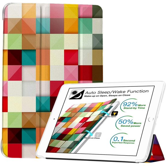 iPad 9.7 Inch 5 6 Air 1 2 [iPad 5th 6th Air 1st 2nd ] A1893 A1954 A1822 A1823 A1566 A1567 A1474 A1475 A1476 Printed Smart Soft Silicone Transparent Front & Back Cover - Color Grid