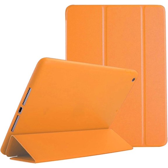 iPad 9.7 Inch 5 6 Air 1 2 [iPad 5th 6th Air 1st 2nd ] A1893 A1954 A1822 A1823 A1566 A1567 A1474 A1475 A1476 Smart Trifold Lightweight Soft Silicone TPU Back Case - Orange
