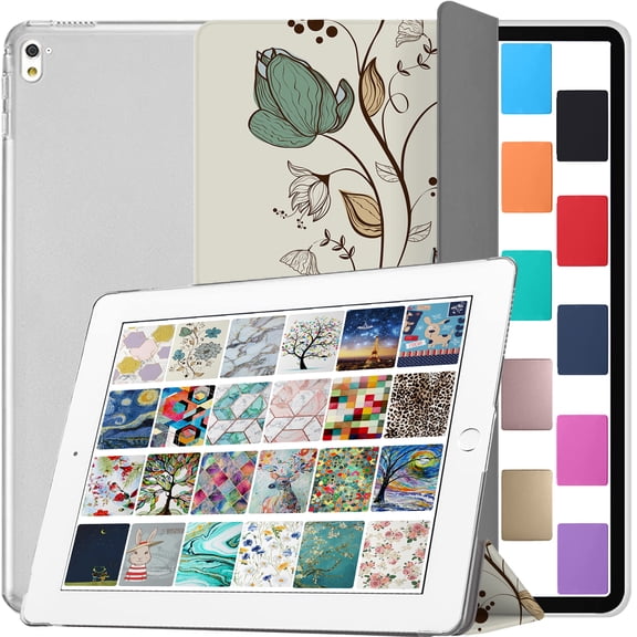 iPad 9.7 Inch Pro 9.7 2016 [ Pro 9.7 2016 ] A1673 A1674 A1675 MLMP2LL/A MM172LL/A MLMN2LL/A MLMW2LL/A MLMX2LL/A PrintediPad Cover with Translucent Frosted Hard Back - Watercolor Flowers