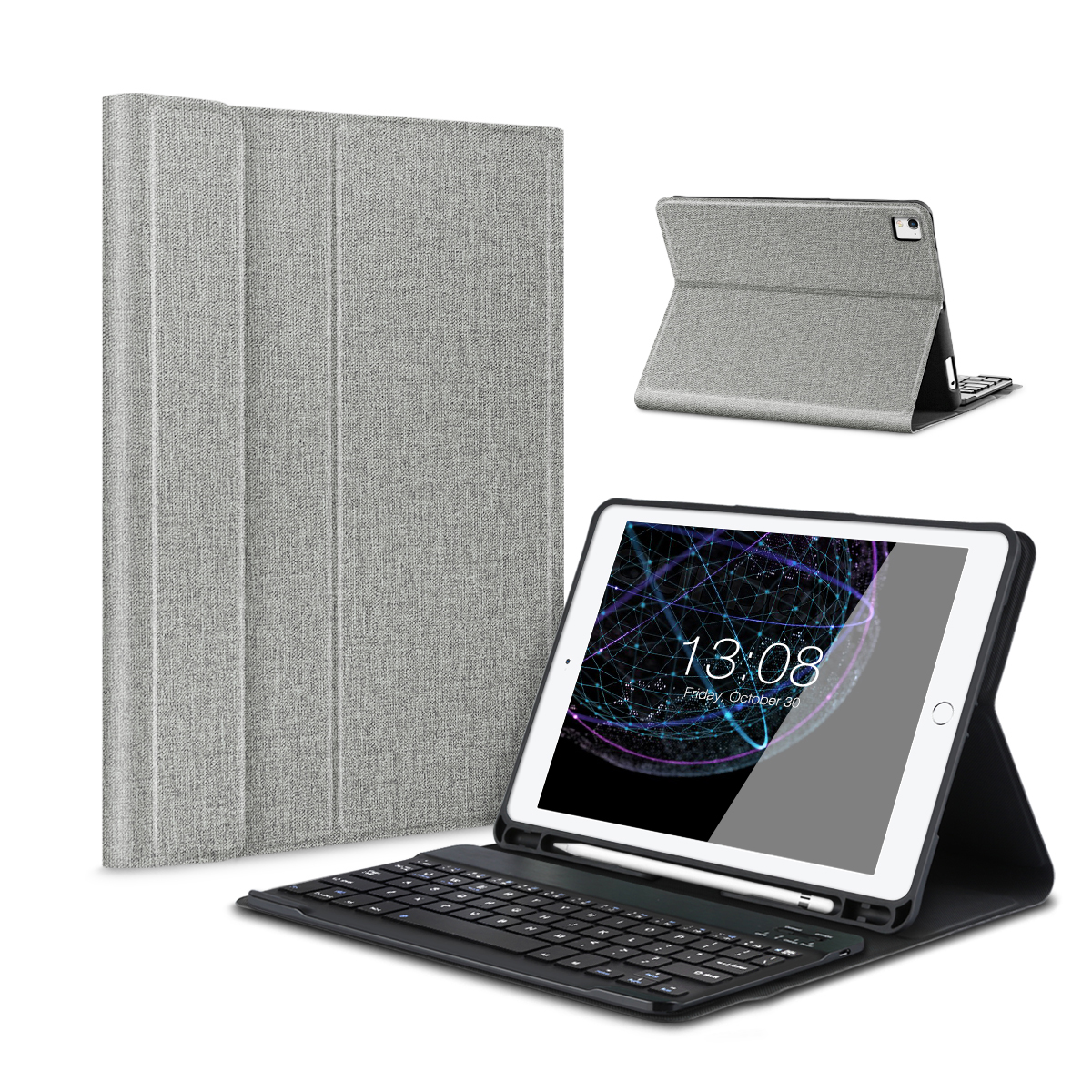 iPad 9.7 Keyboard Case for iPad 2018 (6th Gen)- iPad 2017 (5th Gen)- iPad Pro 9.7- iPad Air 2 1, Slim Detachable Bluetooth Keyboard with Folio Stand Multi-Angle Viewing Cover & Pencil Holder, Gray - image 1 of 5