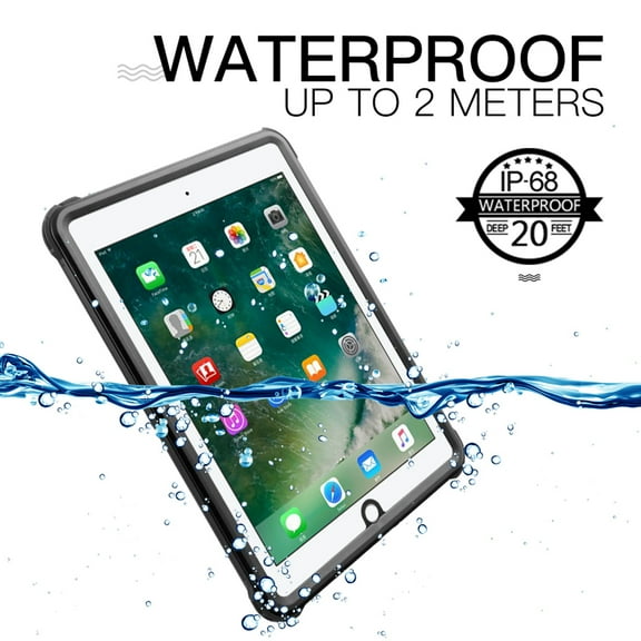 iPad 9.7 inch 2017/2018 Waterproof Case, iPad 5th Gen 2017/iPad 6h Gen 2018 Shockproof Case, Dteck IP68 Waterproof 360 Degree All Round Protective Cover with Lanyard (Not Fit iPad 2/3/4), Black/Clear