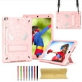 thumbnail image 1 of for iPad 9th 2021/8th 2020/7th 2019 10.2" Silicone PC Kids Case, with 2-way Angles Stand + Adjustable Shoulder Strap + Pencil Holder Heavy Duty Protection Shockproof Rugged Case, Rosegold, 1 of 6