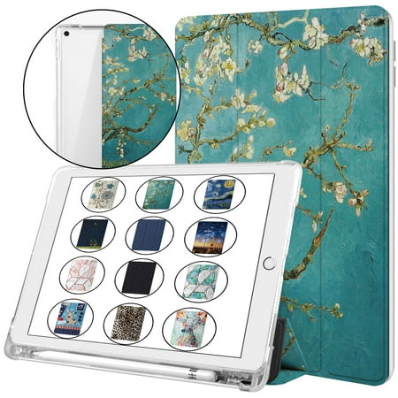 iPad 9th 2021 8th 2020 7th 2019 Generation [iPad 9 iPad 8 iPad 7 ] 10.2 Inch A2602 A2270 A2197 MK663LL/A MK673LL/A MYN62LL/A MW6Y2LL/A Clear Back TPU Silicone Back Printed Case Pencil Holder - Blossom