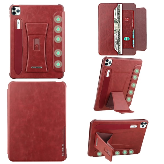 for iPad 9th/8th/7th Gen 10.2" 2021/2020/2019 Case, Wallet Case Shell with Card Slots Pencil Holder, PU Leather Folio Tablet Cover with Hidden Stand Magnetic Front Protective Cover, Red