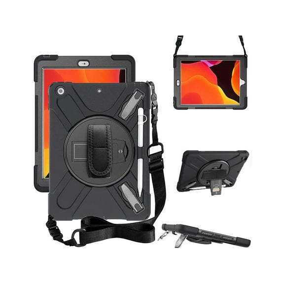 iPad 9th 8th 7th Generation 10.2 Case with Pencil Holder Kickstand Hand Strap and Shoulder Strap Shockproof Cover for iPad 10.2 inch 2021 2020 2019