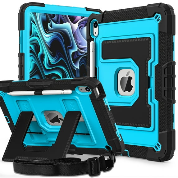 for iPad 9th 8th 7th Generation (10.2 inch, 2021/2020/2019) - Heavy Duty Shockproof Kid-Friendly Protective Cover, Built-in Kickstand With Shoulder Strap