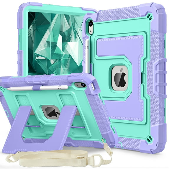 for iPad 9th 8th 7th Generation (10.2 inch, 2021/2020/2019) - Heavy Duty Shockproof Kid-Friendly Protective Cover, Built-in Kickstand With Shoulder Strap