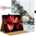 thumbnail image 1 of For iPad 9th 8th 7th Generation Case 10.2", iPad Air 3rd Gen Case 10.5", iPad Pro 10.5" Case, Auto Sleep Wake Kickstand Elastic Band Pencil Holder Front Pocket Business Case, Black Marble, 1 of 7