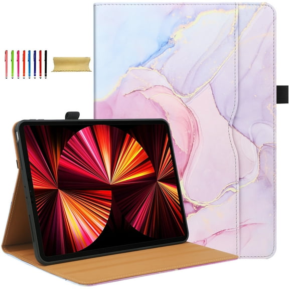 For iPad 9th 8th 7th Generation Case 10.2", iPad Air 3rd Gen Case 10.5", iPad Pro 10.5" Case, Auto Sleep Wake Kickstand Elastic Band Pencil Holder Front Pocket Business Case, Pink Marble