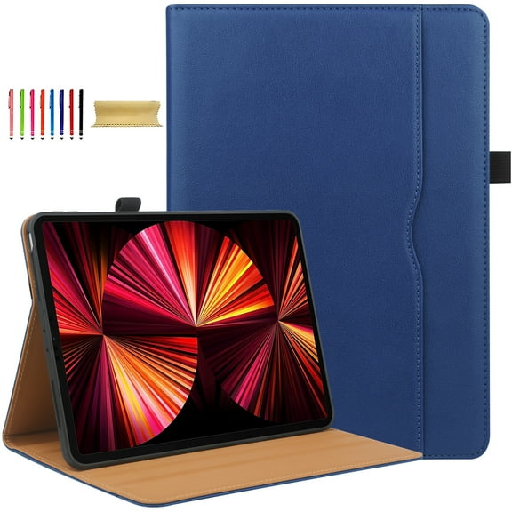 For iPad 9th 8th 7th Generation Case 10.2", iPad Air 3rd Gen Case 10.5", iPad Pro 10.5" Case, Auto Sleep Wake Kickstand Elastic Band Pencil Holder Front Pocket Business Case, Darkblue