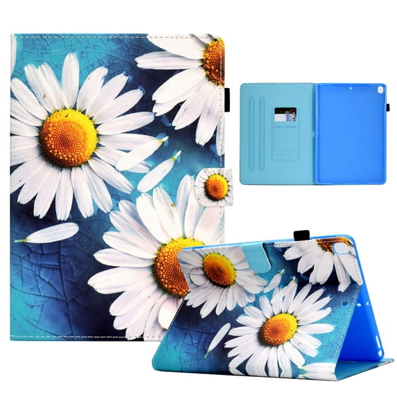 iPad 9th/8th/7th Generation Case, iPad 10.2-inch Case 2021/2020/2019,Dteck Magnetic Leather Pattern Card Holder Wallet Case Kickstand Shockproof Smart Folio Cover,Flower