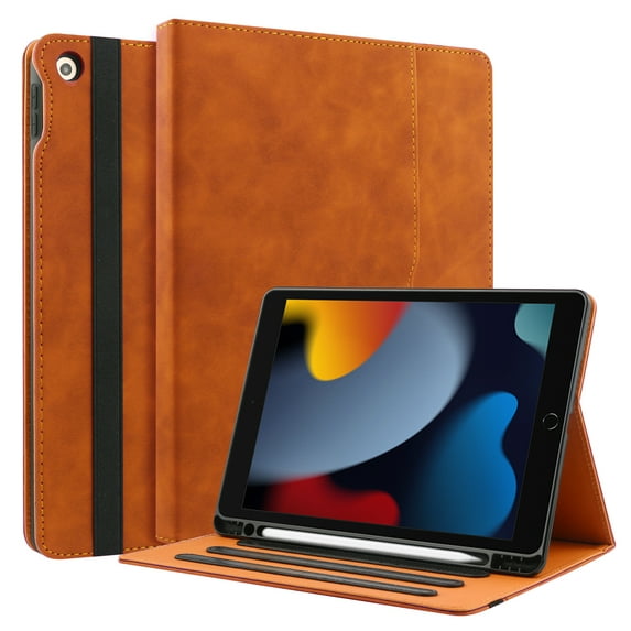 iPad 9th/8th/7th Generation Case 2021/2020/2019 iPad 10.2 Inch Case with Pencil Holder and Pocket, Auto Sleep/Wake, Multiple Viewing Angles (Brown)