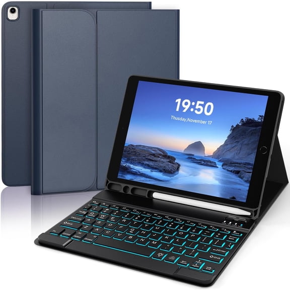 for iPad 9th 8th 7th Generation Case with Keyboard 10.2" - 7 Color Backlit Wireless Detachable Folio Keyboard Cover with Pencil Holder, Compatible with iPad Pro 10.2 (Dark Blue)