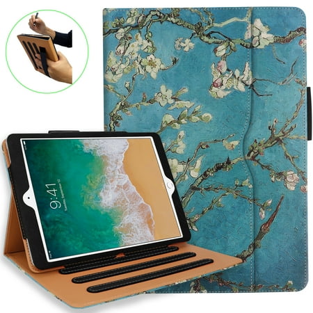 iPad 9th/ 8th/ 7th Generation Case, iPad 10.2 Case (2021/2020/2019) - Multi-Angle Stand, Hand Strap, Auto Sleep/Wake (Pear Flower)