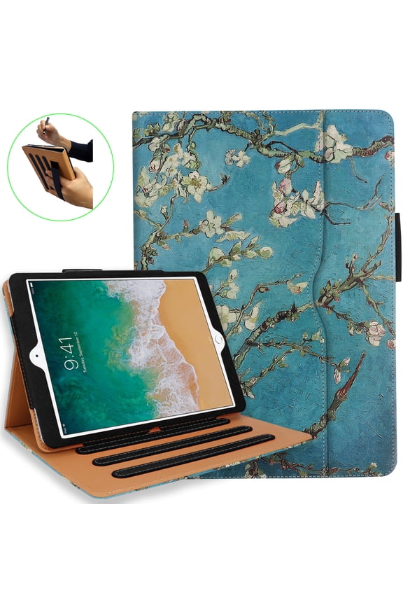 iPad 9th/ 8th/ 7th Generation Case, iPad 10.2 Case (2021/2020/2019) - Multi-Angle Stand, Hand Strap, Auto Sleep/Wake (Pear Flower)