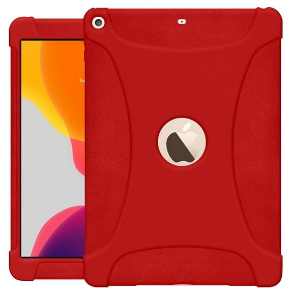 iPad 9th/ 8th/ 7th Generation Case, iPad 10.2 Case Rugged Silicone Protective Heavy Duty Shockproof Kids Friendly Case - Red