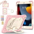 thumbnail image 1 of for iPad 9th/8th/7th Generation with Pencil Holder/360° Rotating Kickstand/Grip Handle/Shoulder Strap Kids Girls Heavy Duty Protective 3-Layers Cover for iPad 10.2" 2021/2020/2019, Rosegold+Beige, 1 of 8