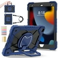 thumbnail image 1 of for iPad 9th/8th/7th Generation with Pencil Holder/360° Rotating Kickstand/Grip Handle/Shoulder Strap Kids Girls Heavy Duty Protective 3-Layers Cover for iPad 10.2" 2021/2020/2019, Darkblue+Black, 1 of 8