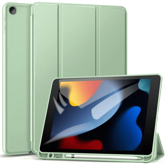 iPad 9th / 8th / 7th Generation Three-Flap Ultra Thin Case with Pen Holder Auto Sleep/Wake Function Protective Case for iPad 10.2 Inch 2021/2020/2019 Grass Green