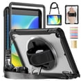 thumbnail image 1 of for iPad 9th Gen 2021/8th Gen 2020/7th Gen 2019 Rugged Case, 360 Rotating Hand Strap Stand/Pencil Holder/Adjustable Crossbody Strap, [2 In 1] Protective for iPad 10.2 Inch, Black, 1 of 15