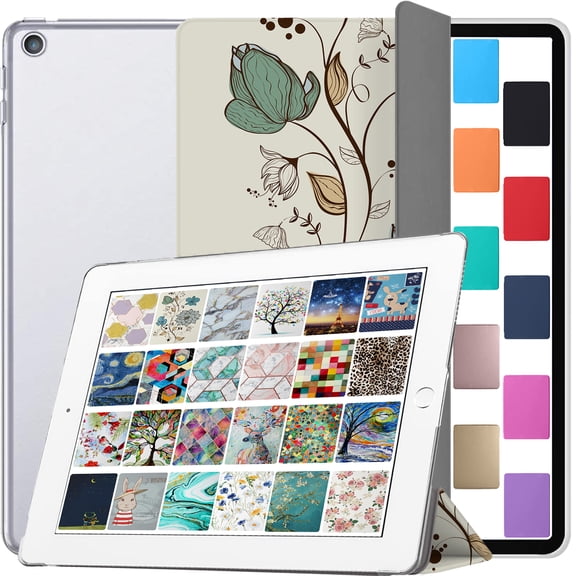 iPad 9th Gen 2021 8th Gen 2020 iPad 7th Gen 2019 [iPad 9 8 7 ] A2602 A2270 A2197 10.2 Inch MW762LL/A MW742LL/A MYLC2LL/A MYL92LL/A PrintediPad Cover with Translucent Hard Back - Watercolor Flowers