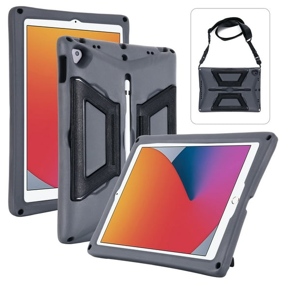 iPad 9th Generation 10.2-inch Case,Dteck Heavy Duty Rugged EVA Foam Kids Friendly Proector Kickstand Case for iPad 8th/7th Gen 10.2" Shockproof Cover with Shoulder Strap Cover,Gray