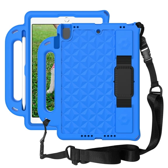 iPad 9th Generation 10.2-inch Case,Dteck Shockproof EVA Foam Kids Friendly Handle Kickstand Hand Strap Case for iPad 8th/7th Gen 10.2" Lightweight Protector Cover with Shoulder Strap,Blue