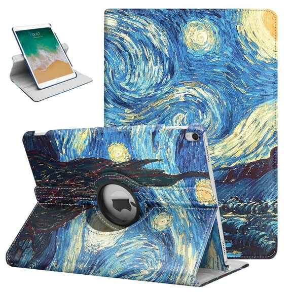 For iPad 9th Generation (2021) / 8th Generation (2020) / 7th Gen (2019) 10.2 Inch Case - 360 Degree Rotating Stand Cover, Auto Wake/Sleep (Strry Night)