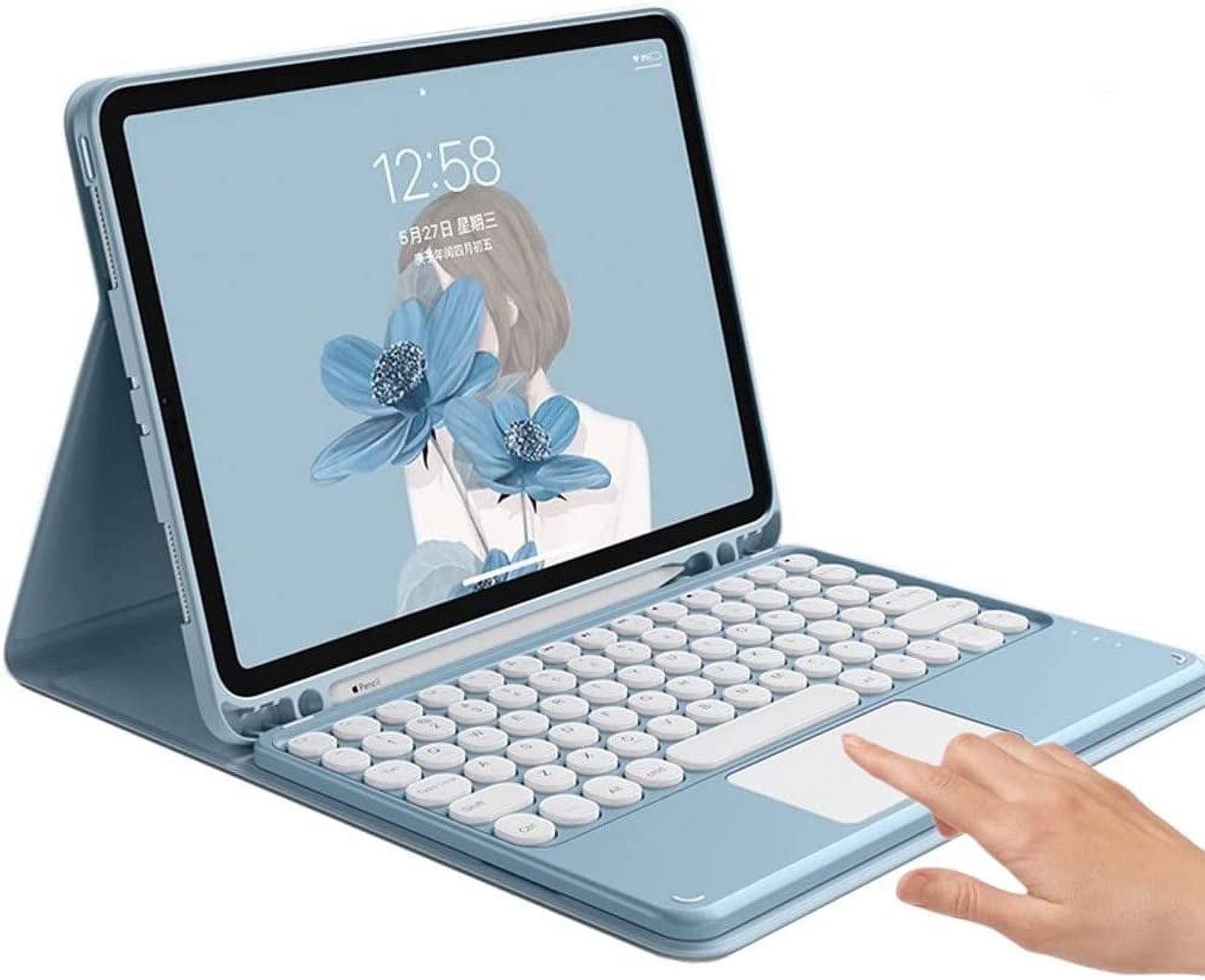 iPad 9th Generation 8th 7th Gen 10.2 inch/Air 3 Pro 10.5 inch Keyboard Case with Touchpad Cute Round Key Color Keyboard Detachable Bluetooth Touch Keyboard Slim Smart Cover