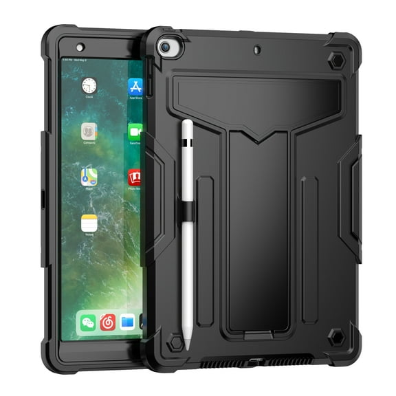 iPad 9th Generation Case, iPad 8th Generation Case, iPad 7th Gen Case, iPad 10.2" 2021/2020/2019 Case, 3 in 1 Heavy Duty Shockproof Rugged Protective Cover with Stand Pen Holder, Black