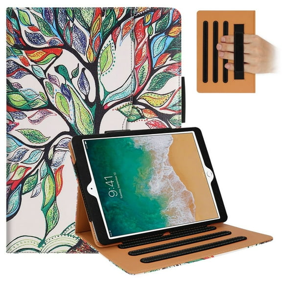 iPad 9th Generation Case,iPad 8th/7th Genration Case, iPad 10.2 Case 2021/2020/2019 with Pencil Holder - Multi-Angle Stand, Hand Strap, Auto Sleep/Wake, Love Tree