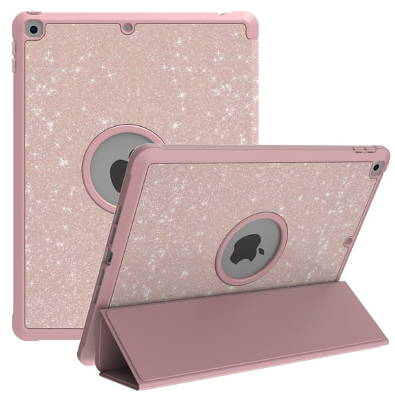 iPad 9th Generation Case, iPad 8th Generation Case, iPad 7th Generation Case, Glitter Sparkly Folded Kickstand Protective Cover For iPad 10.2 2021/2020/2019 Case, Rosegold