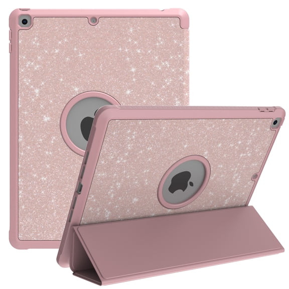 iPad 9th Generation Case, iPad 8th Generation Case, iPad 7th Generation Case, Glitter Sparkly Folded Kickstand Protective Cover For iPad 10.2 2021/2020/2019 Case, Rosegold