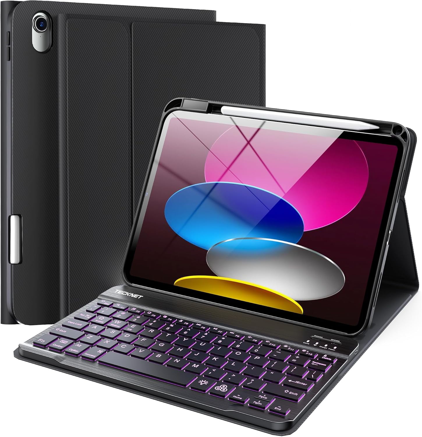 for iPad A16 11th/10th Generation Case with Keyboard, 7 Color Backlight ...
