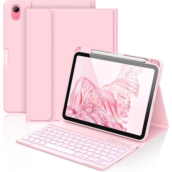 For iPad A16 11th 10th Generation Case with Keyboard - 7 Colors Backlight Detachable Folio Keyboard Case for iPad (A16) 11th Gen 2025 & 10th Gen 10.9 inch 2022, Smart Wake/Up, Watermelon Red