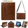 thumbnail image 1 of for iPad (A16) 11th Gen 2025 / iPad 10th Gen 10.9" 2022 PU Leather Case, with Pencil Holder, Money Pocket, Shoulder/Hand Strap, Card Slots Kickstand Flip Cover, Full Body Protection, Coffee, 1 of 5