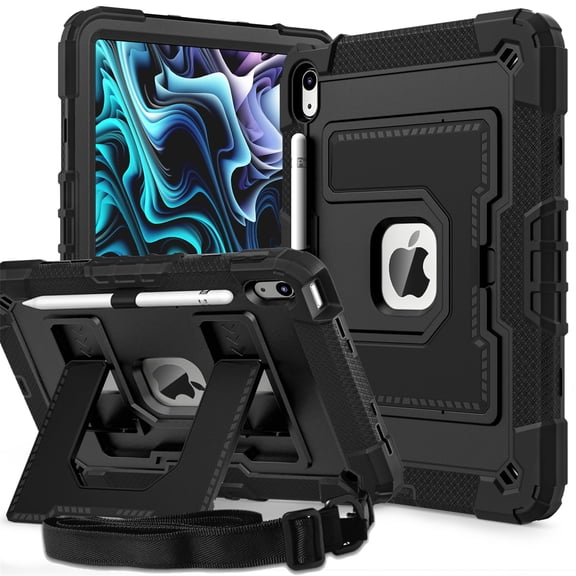 for iPad (A16) 11th Generation 11 Inch (2025) Rugged Case, iPad 10th Generation 10.9 Inch (2022) - Heavy Duty Shockproof Kid-Friendly Protective Cover, Built-in Kickstand With Shoulder Strap