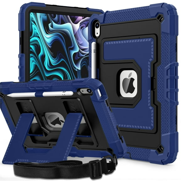 for iPad (A16) 11th Generation 11 Inch (2025) Rugged Case, iPad 10th Generation 10.9 Inch (2022) - Heavy Duty Shockproof Kid-Friendly Protective Cover, Built-in Kickstand With Shoulder Strap