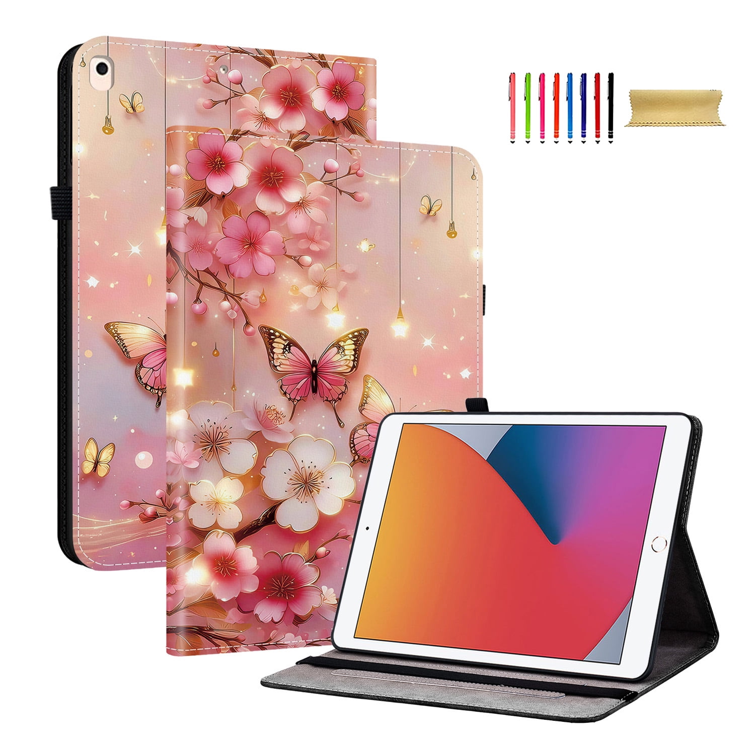 For iPad A16 11th Generation Case 11" 2025, iPad 10th Gen Case 2022, Premium PU Leather Flip Cover Stand Cover with Cards Slots Pencil Holder Shockproof TPU Inner Case for iPad 11 10, Buttefly Flower