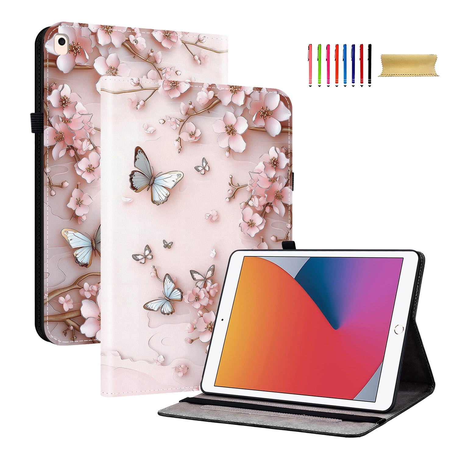 For iPad A16 11th Generation Case 11" 2025, iPad 10th Gen Case 2022, Premium PU Leather Flip Cover Stand Cover with Cards Slots Pencil Holder Shockproof TPU Inner Case for iPad 11 10, Pink Butterfly